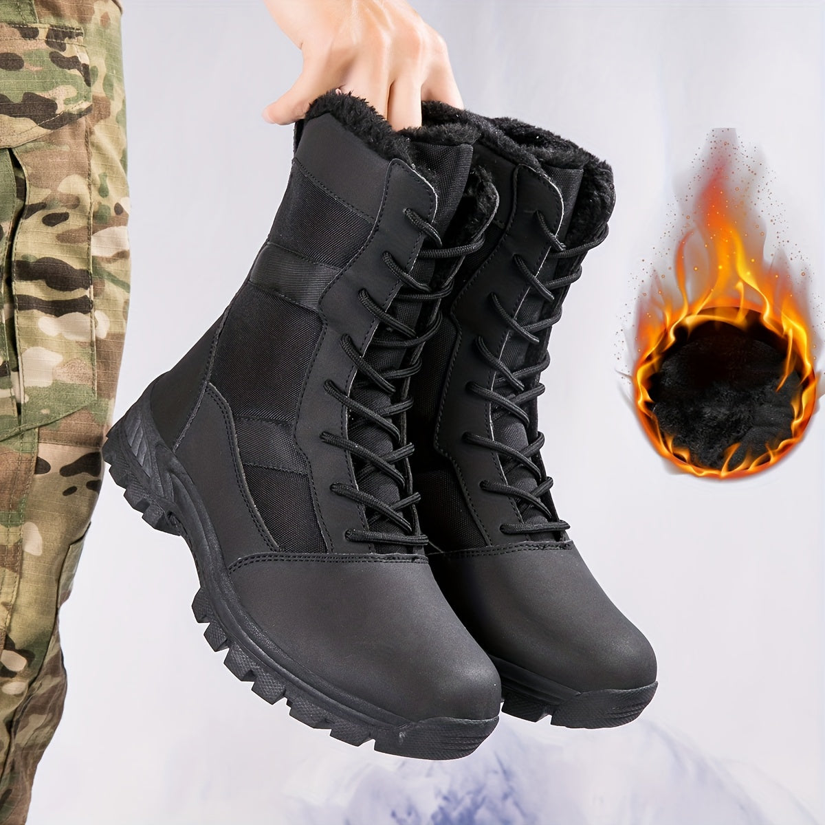Regen laarzen | Warme, Hoge Wandelschoenen voor Heren - Bontgevoerde, Veterschoenen voor de Winter met Waterafstotende Buitenzool