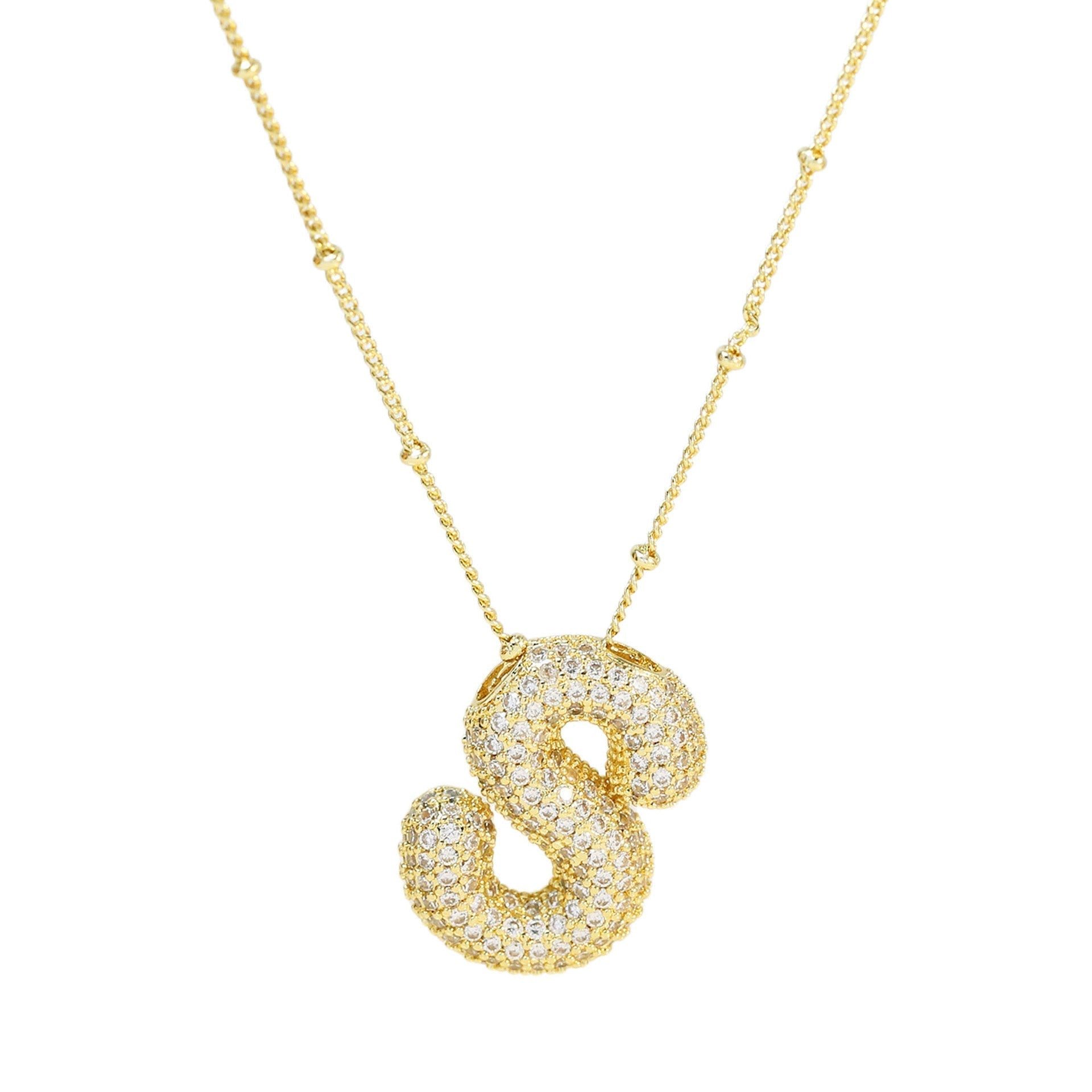 Dames Ketting – Initial Hanger – Fonkelende Stenen – Verfijnde Schakelketting – Statement Sieraad