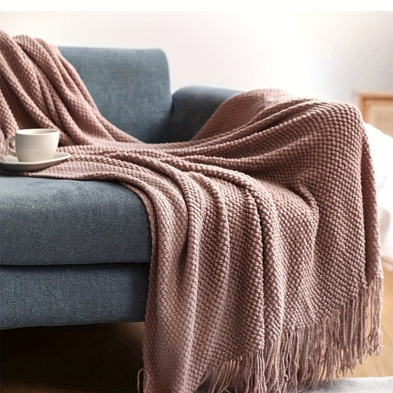 Knitted Throw Deken met Kwastjes | Lichtgewicht bubbeltextuur - Geschikt voor bank, bed en huisdecoratie