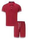 Herren 2-teiliges Outfit, gestreiftes Manschetten-Hemd und einfarbige Shorts mit Kordelzug und Streifen am Saum - Visconte