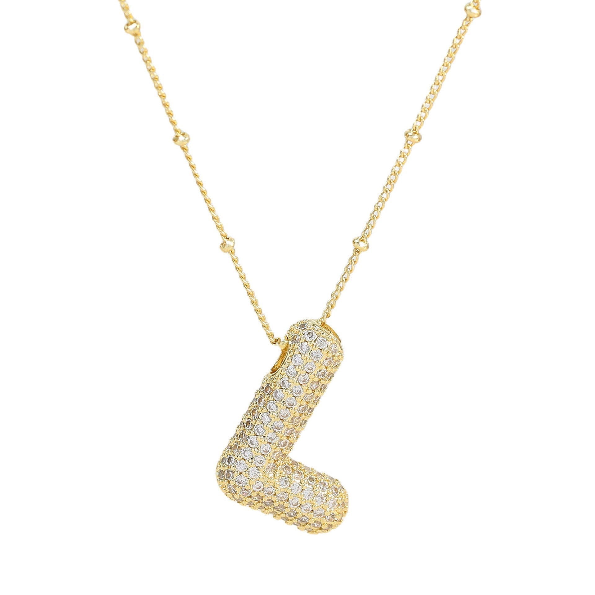 Dames Ketting – Initial Hanger – Fonkelende Stenen – Verfijnde Schakelketting – Statement Sieraad