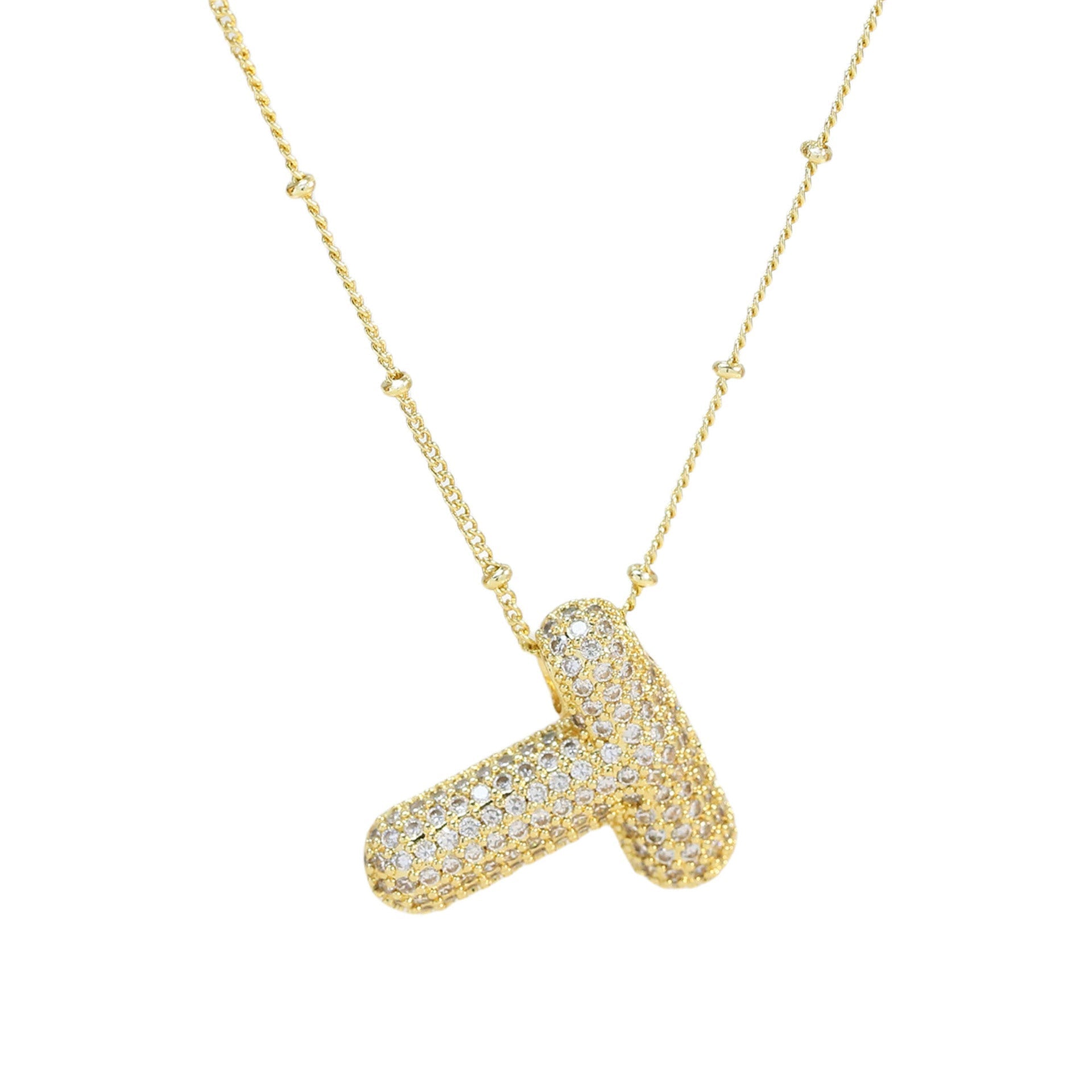 Dames Ketting – Initial Hanger – Fonkelende Stenen – Verfijnde Schakelketting – Statement Sieraad