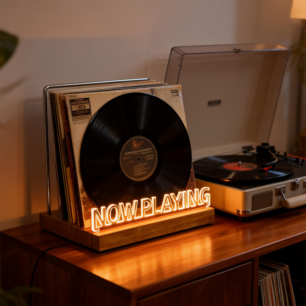 Vinyra Houten Platenstandaard voor LP's - Compacte Display Standaard van Massief Hardhout voor Vinyl en Platenhoezen - Geverfde Afwerking, Bruin
