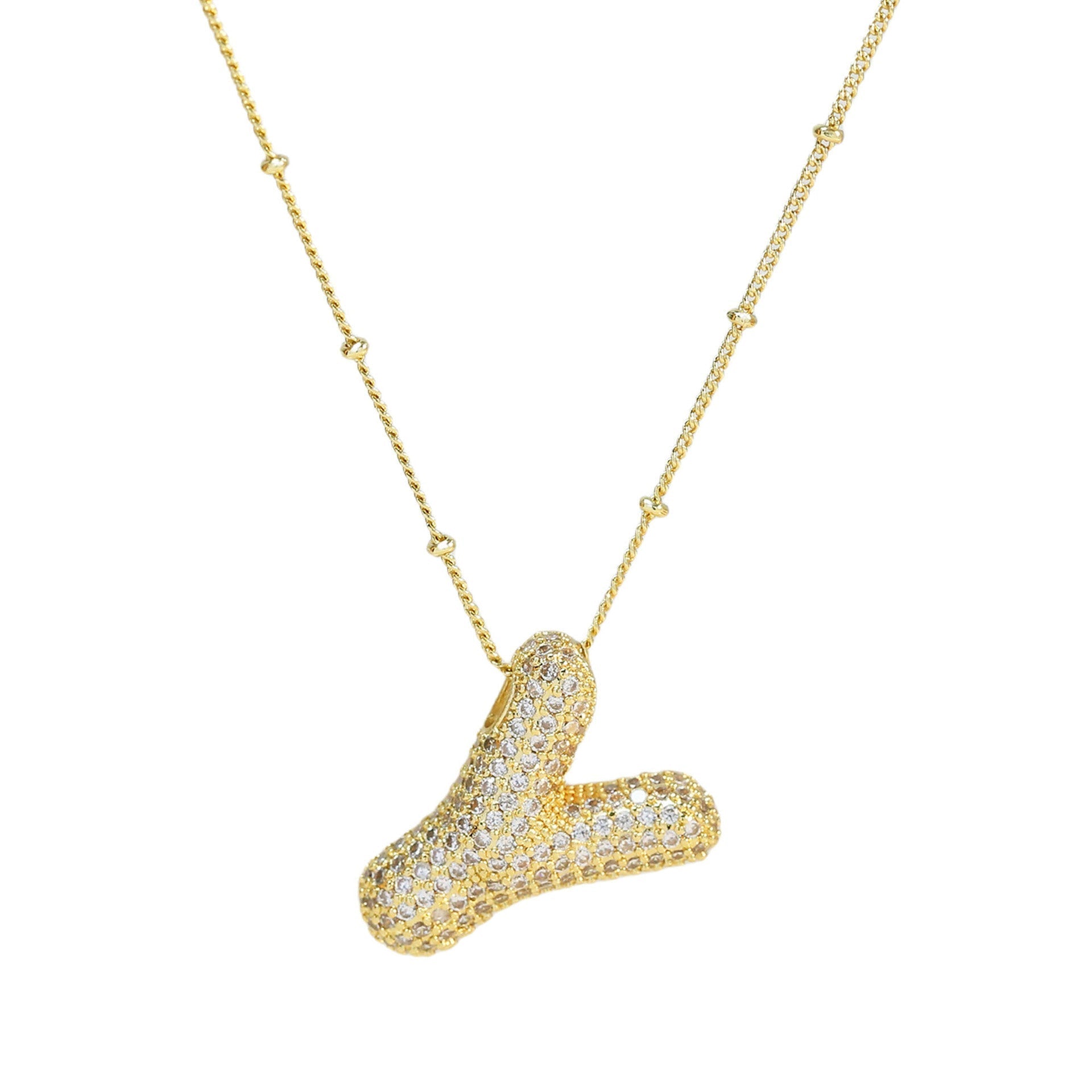 Dames Ketting – Initial Hanger – Fonkelende Stenen – Verfijnde Schakelketting – Statement Sieraad