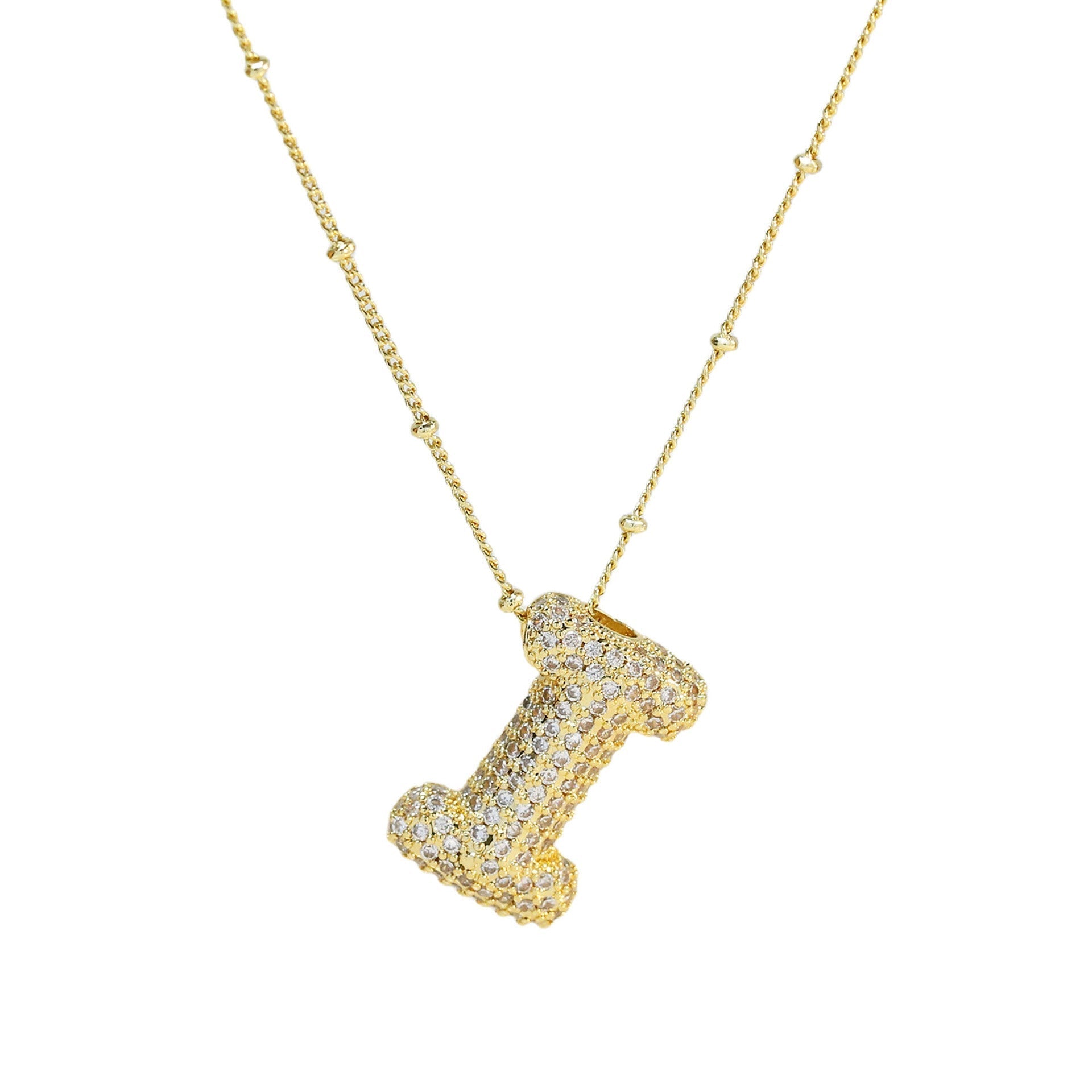 Dames Ketting – Initial Hanger – Fonkelende Stenen – Verfijnde Schakelketting – Statement Sieraad