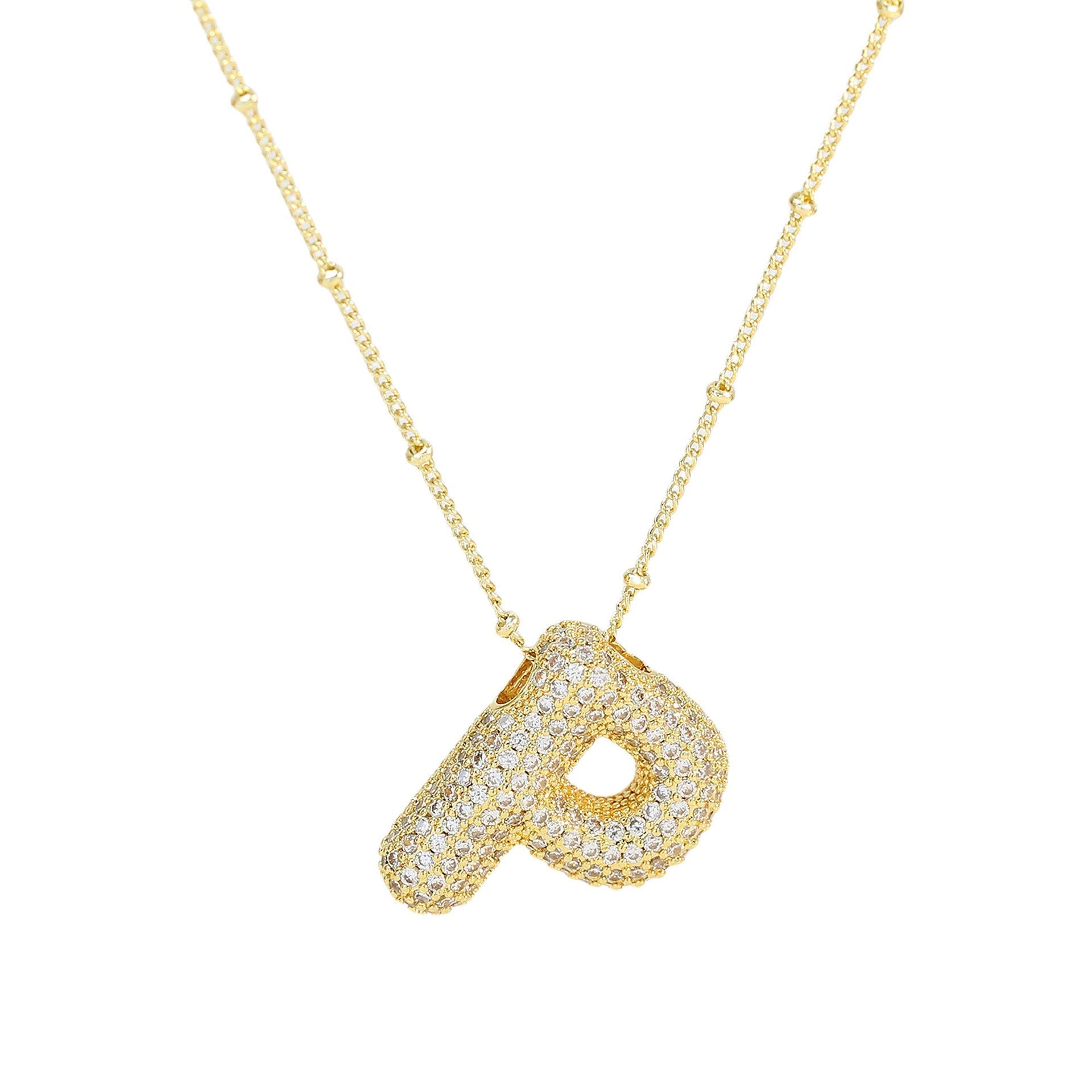 Dames Ketting – Initial Hanger – Fonkelende Stenen – Verfijnde Schakelketting – Statement Sieraad