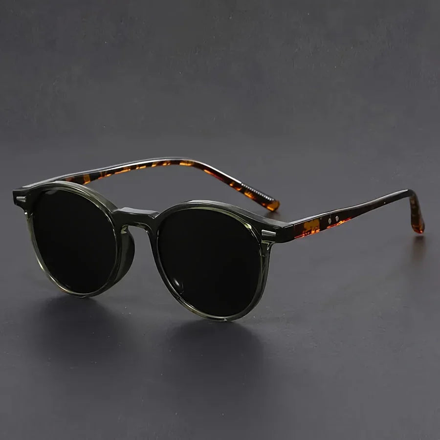 Retro Heren Zonnebril met Ronde Tortoiseshell Frame – Lichtgewicht & Trendy