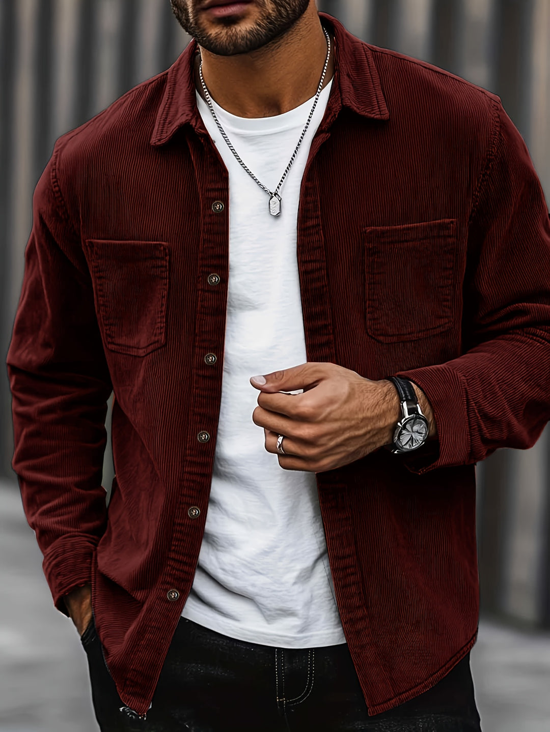 Heren Corduroy Overhemd Jas | Casual & Trendy | Knoopsluiting & Borstzakken