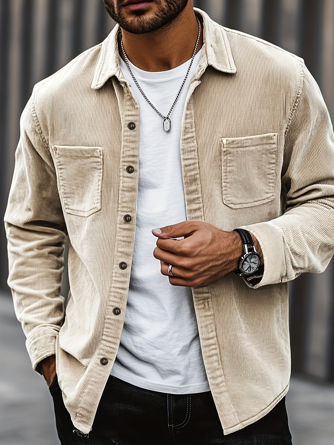 Heren Corduroy Overhemd Jas | Casual & Trendy | Knoopsluiting & Borstzakken