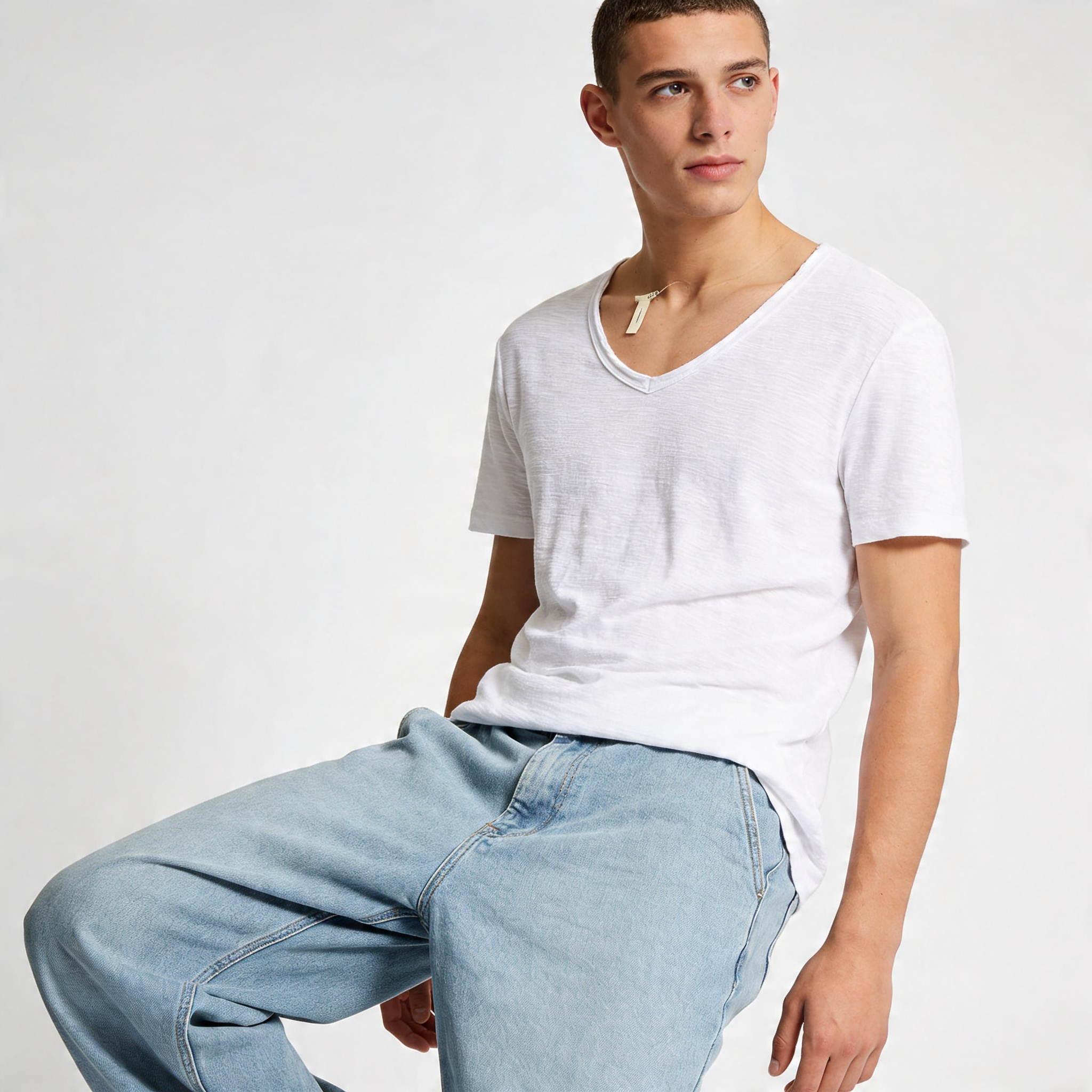 Heren V-Hals Shirt – Linnen Katoen T-Shirt met Ademende Slim Fit Pasvorm