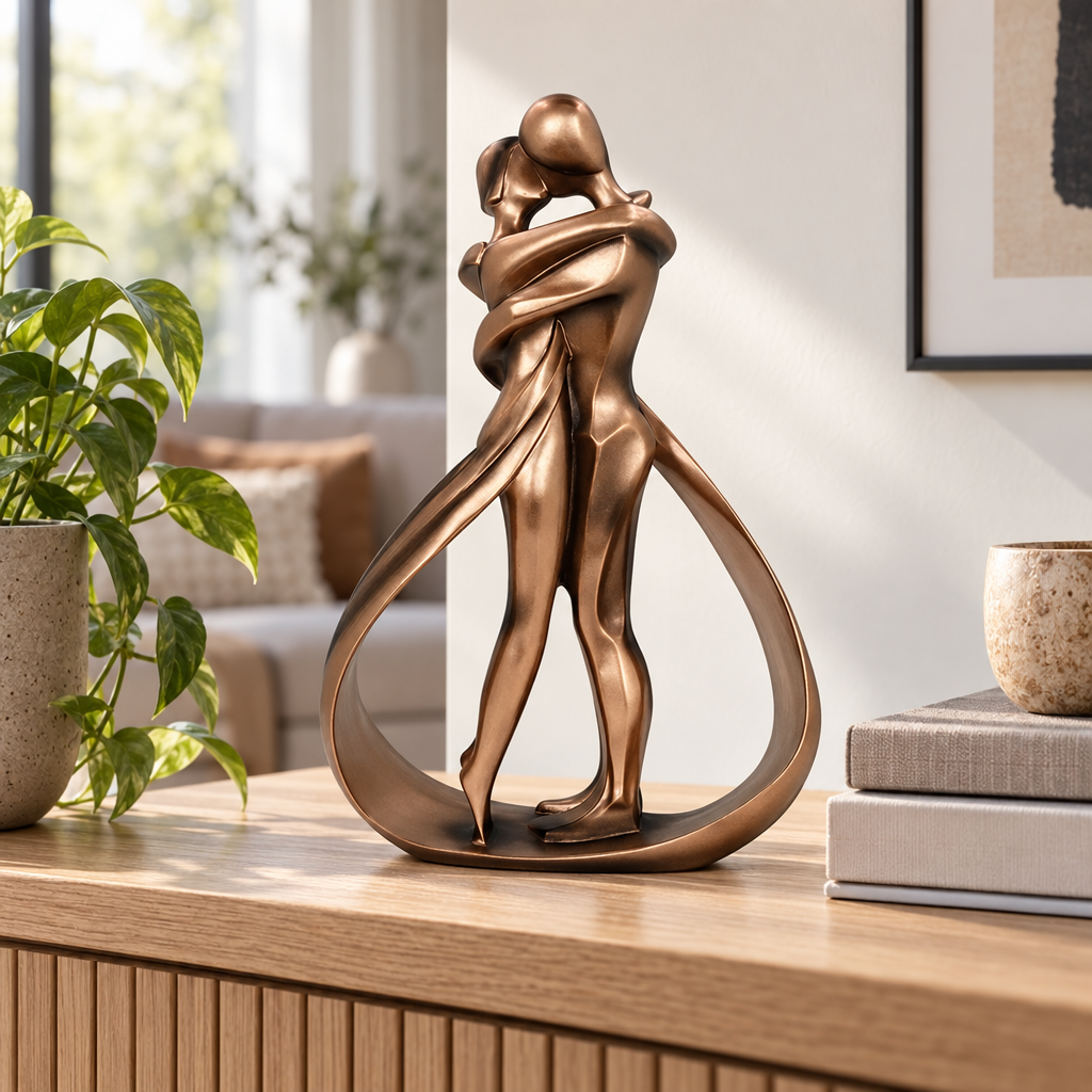 Serenio sculptuur op een dressoir in een moderne woonkamer