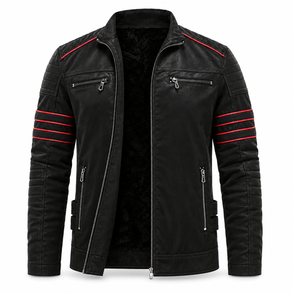 Rovak bikerjack heren van zwart imitatieleer, packshot op witte achtergrond