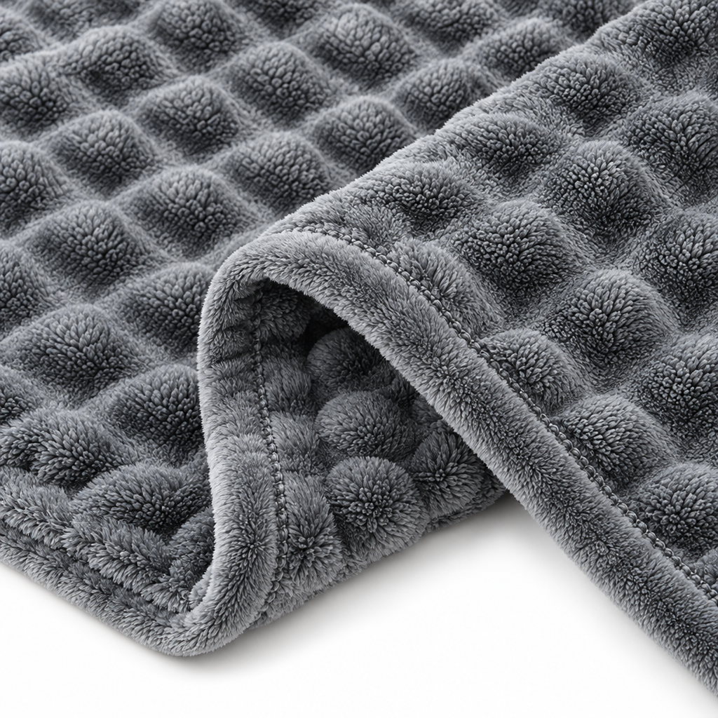 Detail van de rand en afwerking van de Cozyna fleece plaid