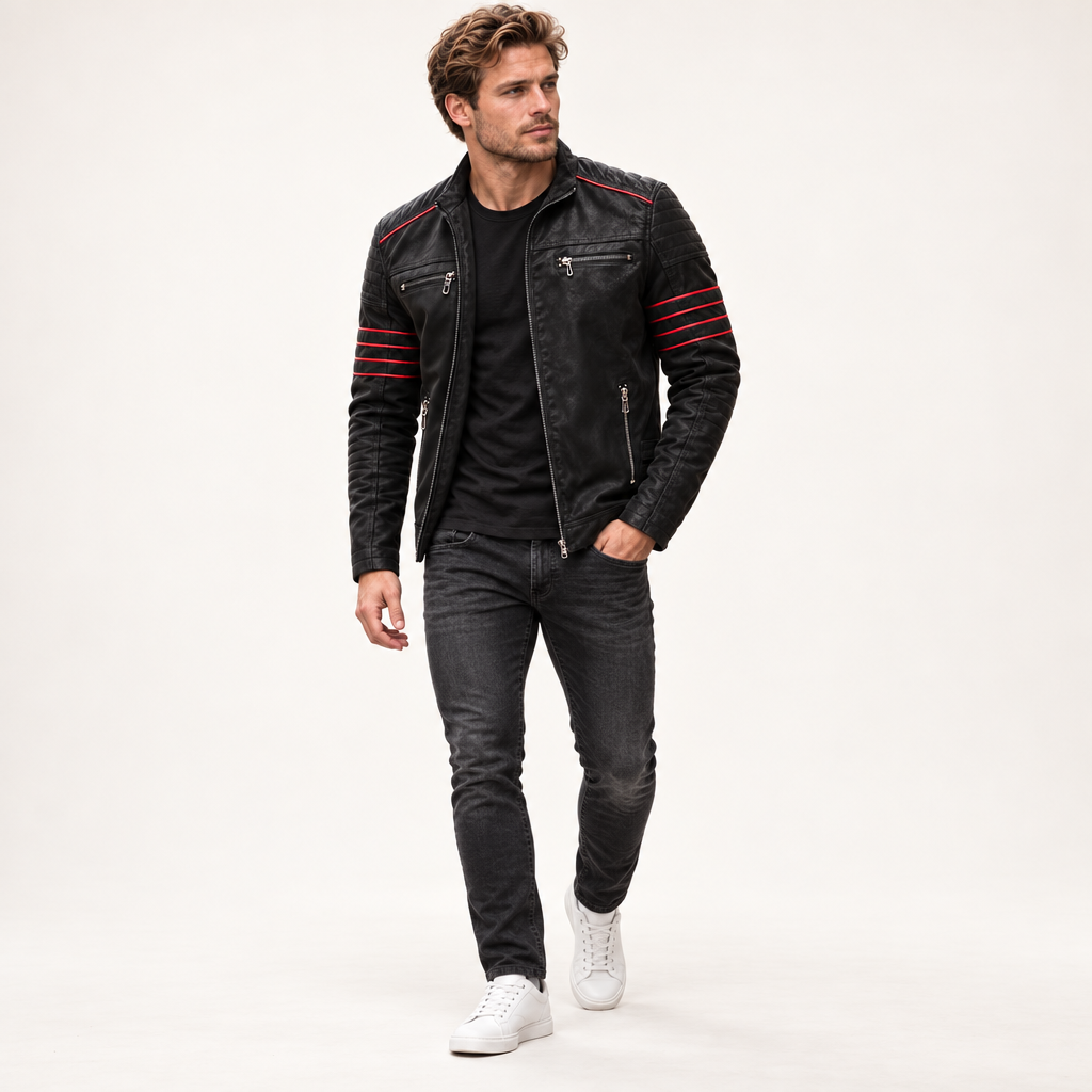 Rovak bikerjack op model in de studio