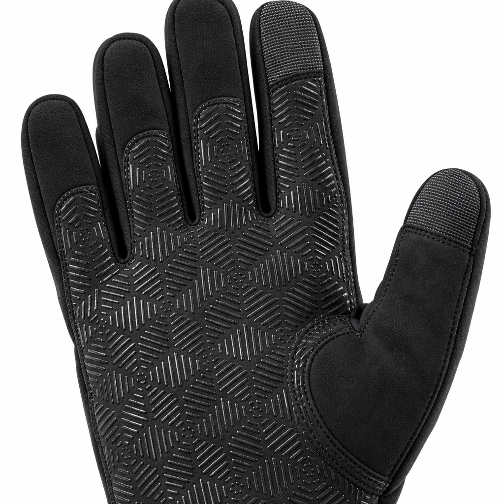 Detail van de antislip handpalm en touchscreen vingertoppen van de Thermiq handschoen