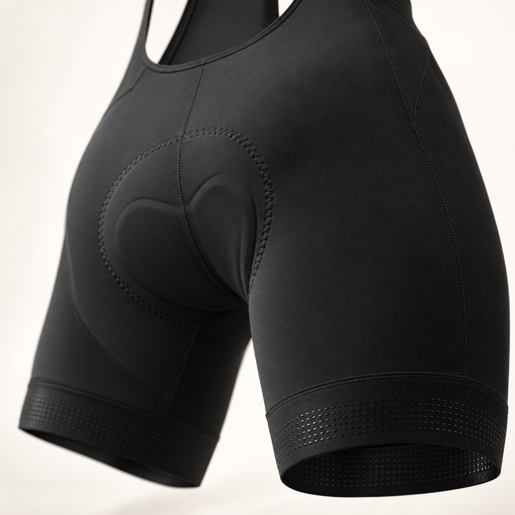 Detail van de antislip beenband en het 19D gel zeem van de Velonex fietsbroek