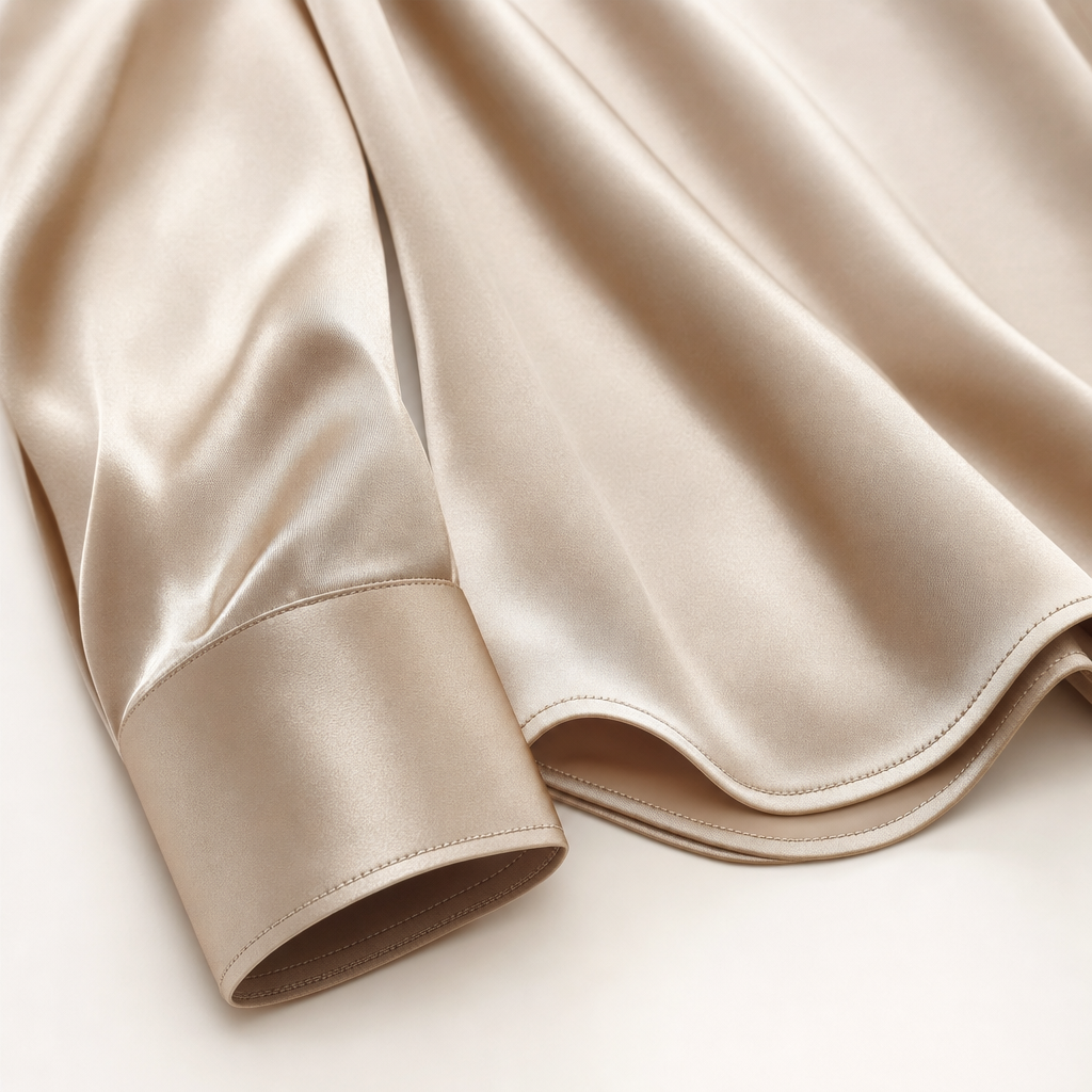 Close-up van de manchet en zoom van de satijnen blouse