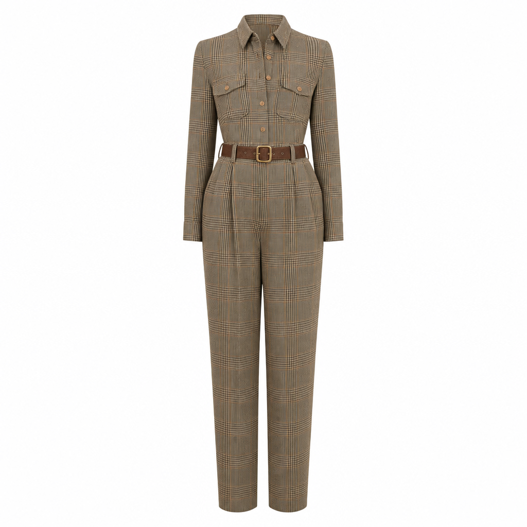 Geruite utility jumpsuit voor dames, vooraanzicht