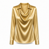 Dames satijnen blouse met gedrapeerde hals in goud