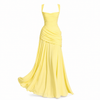 Chiffon maxi-jurk met watervalhals in citroengeel