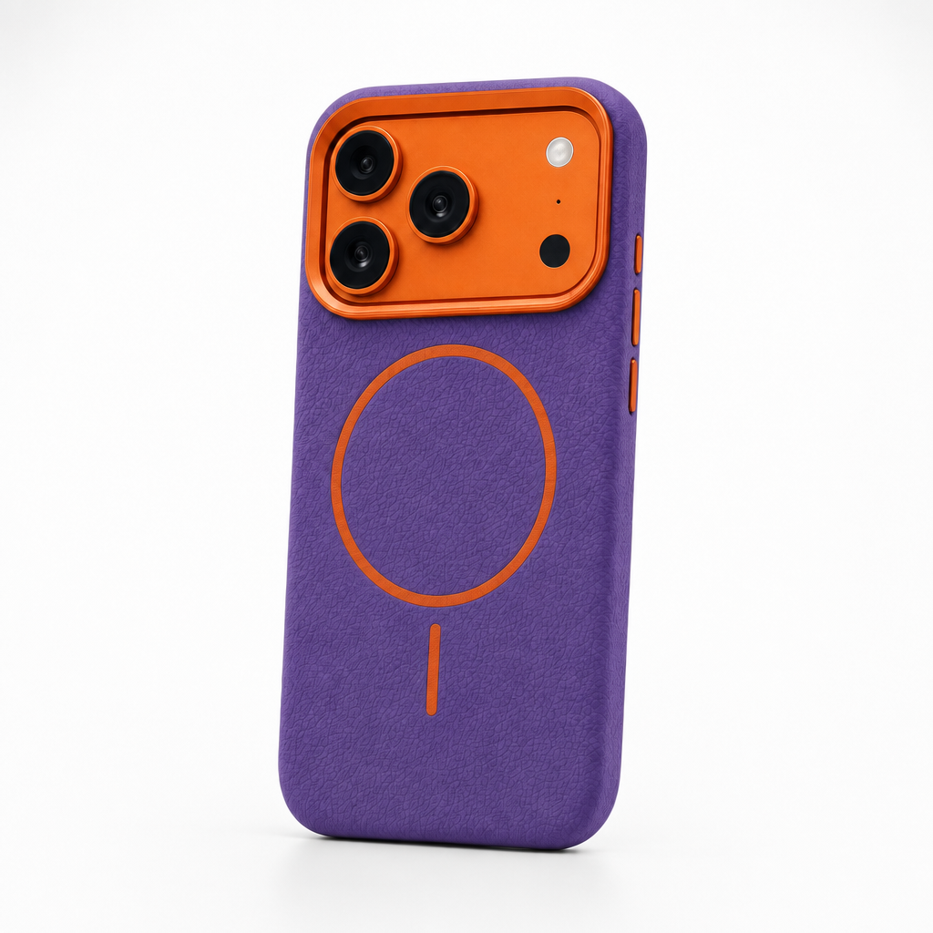 Leren iPhone-hoesje met olifantenprint in paars