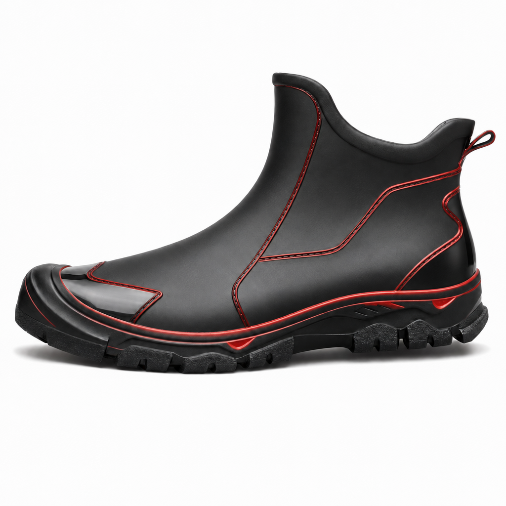 Antislip PVC enkellaars in zwart/rood