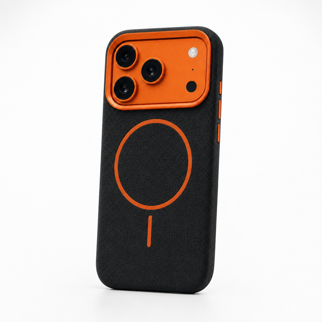 Leren iPhone-hoesje met olifantenprint in zwart