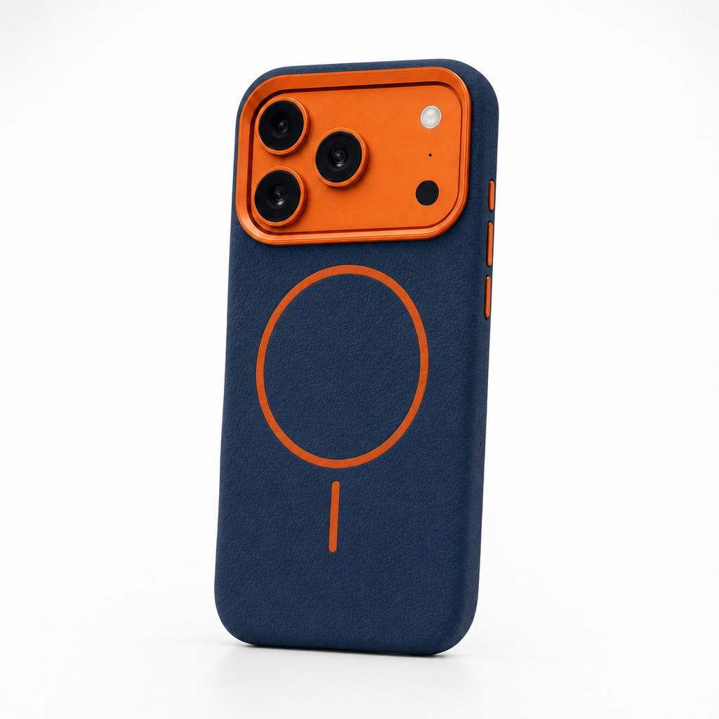 Leren iPhone-hoesje met olifantenprint in donkerblauw
