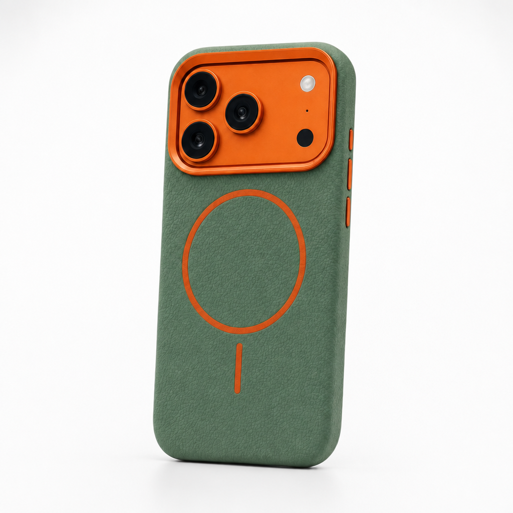 Leren iPhone-hoesje met olifantenprint in retrogroen