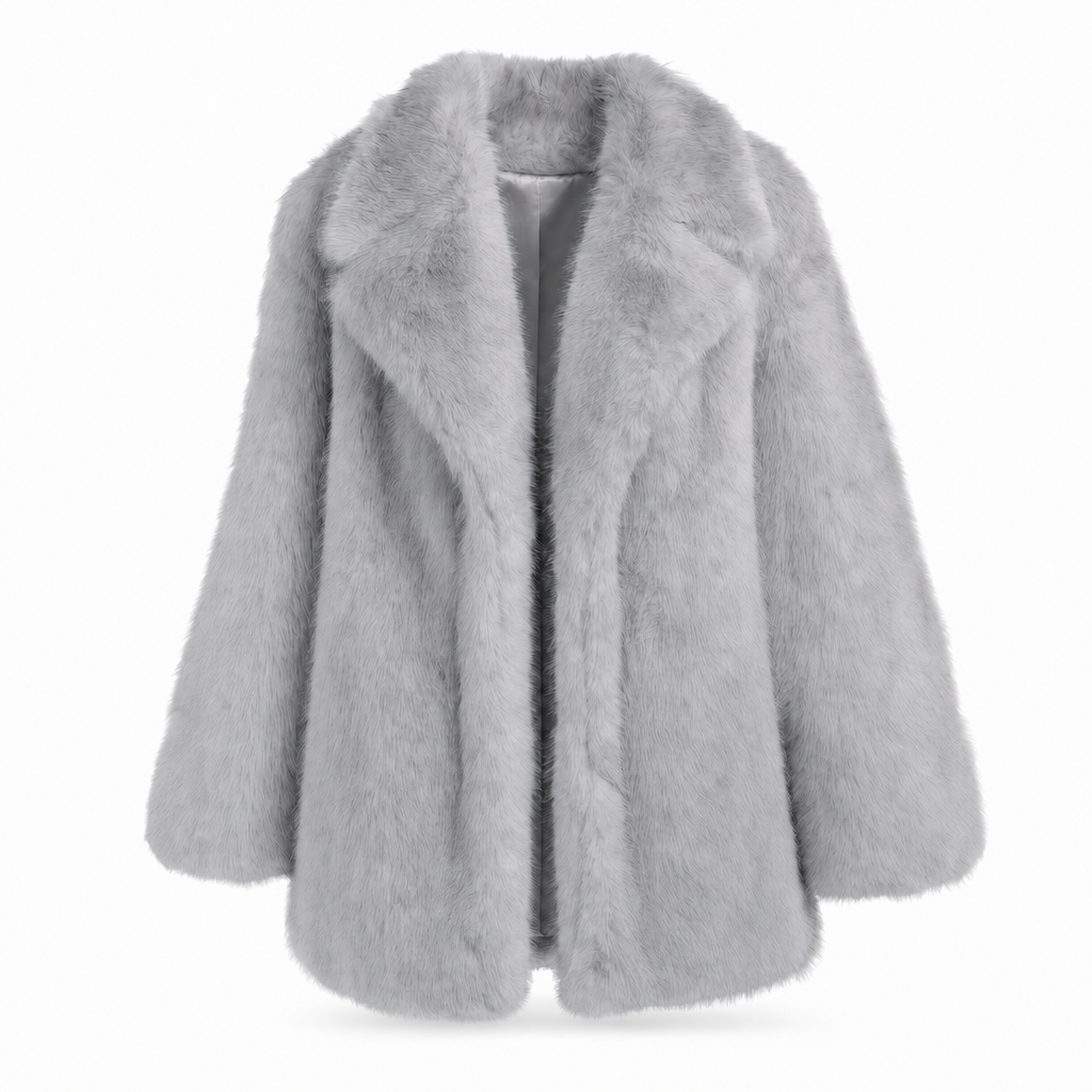 Lange oversized bontjas van imitatiebont in grijs