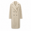 Lange teddy jas met dubbele knoopsluiting in beige