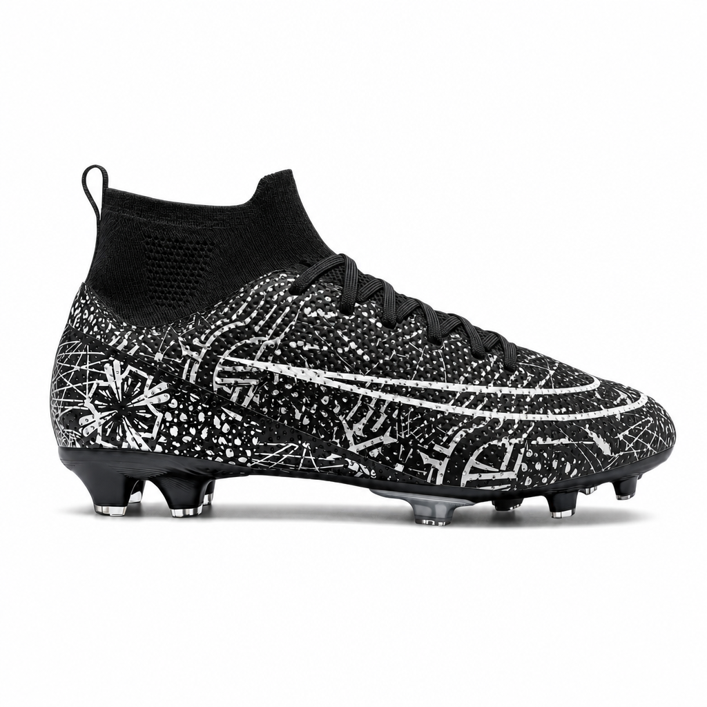 Hoge voetbalschoen met grip voor kunstgras in zwart/wit