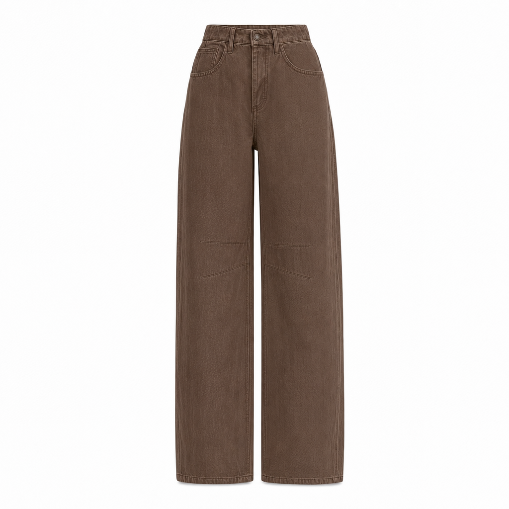 Wide-leg jeans met hoge taille in bruin