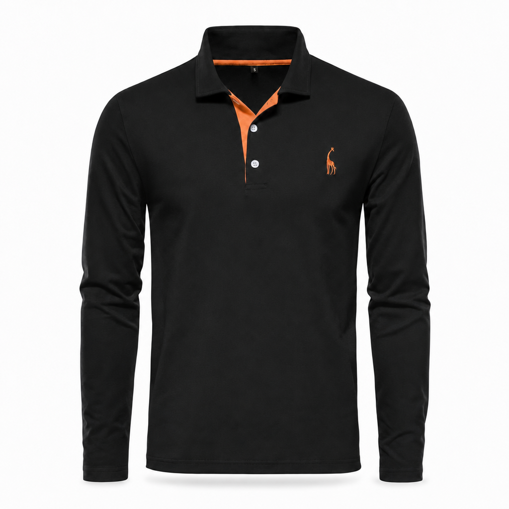 Polo met lange mouwen van katoen in zwart