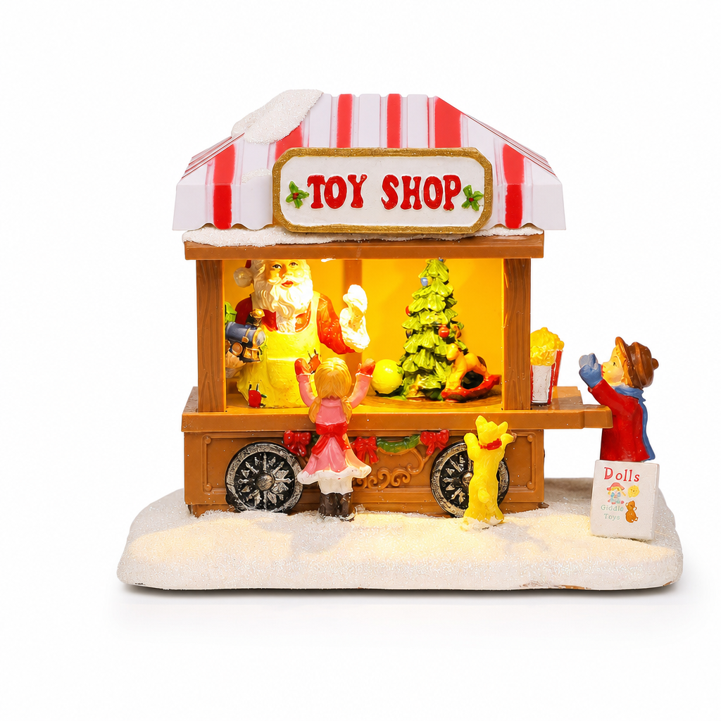 Kerstmarktkraam speelgoedwinkel met LED-verlichting