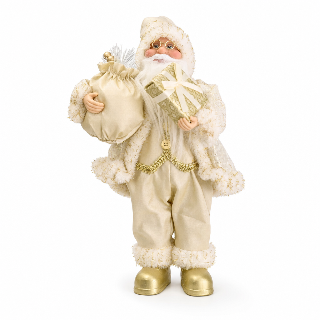 Kerstman met cadeau, goud (1 stuk)