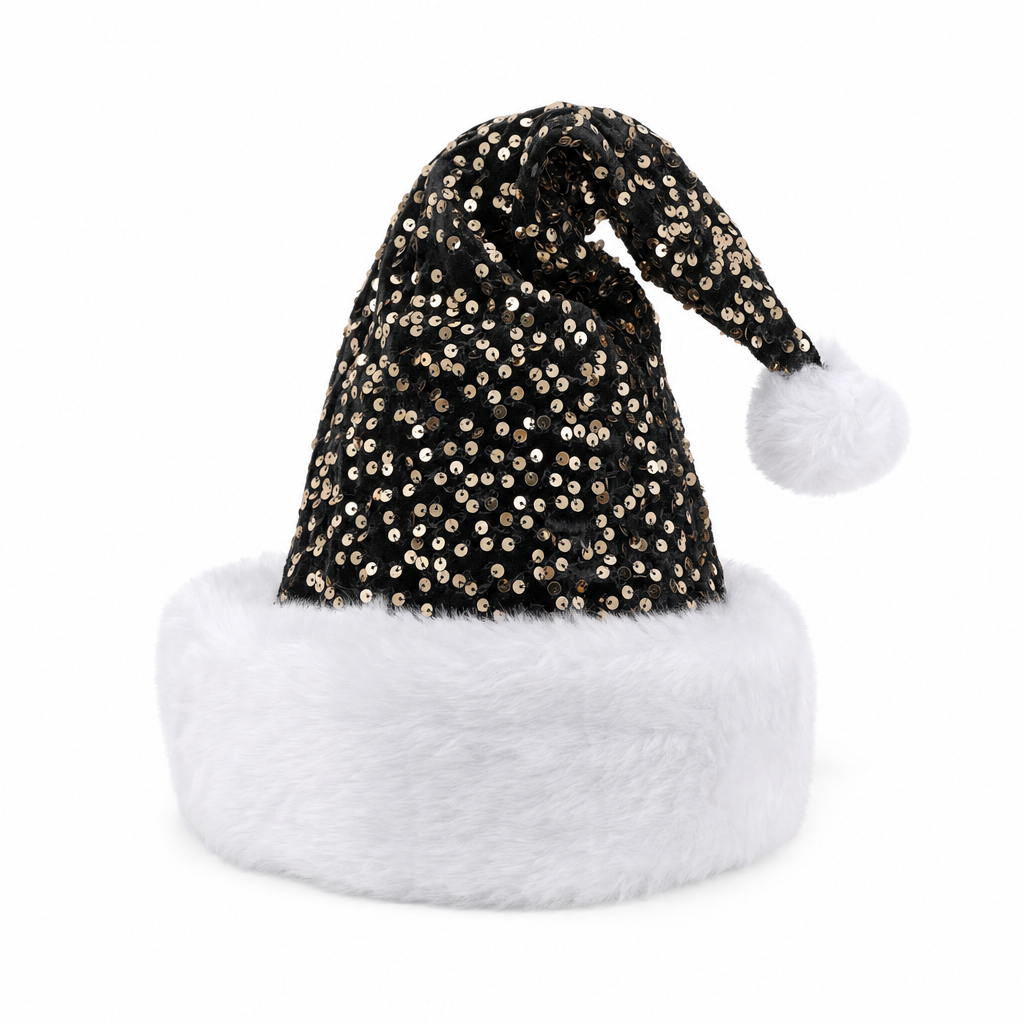 Kerstmuts met pailletten in zwart met goud