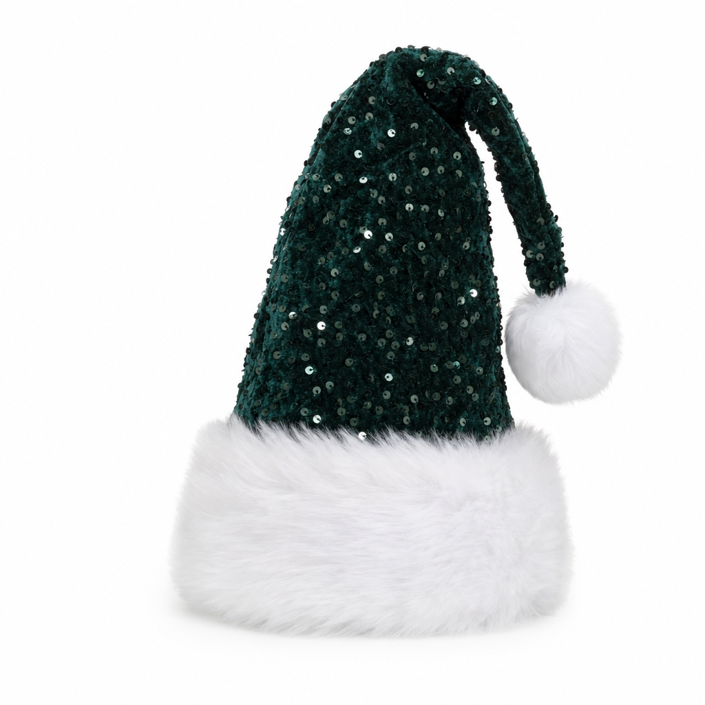 Kerstmuts met pailletten in donkergroen