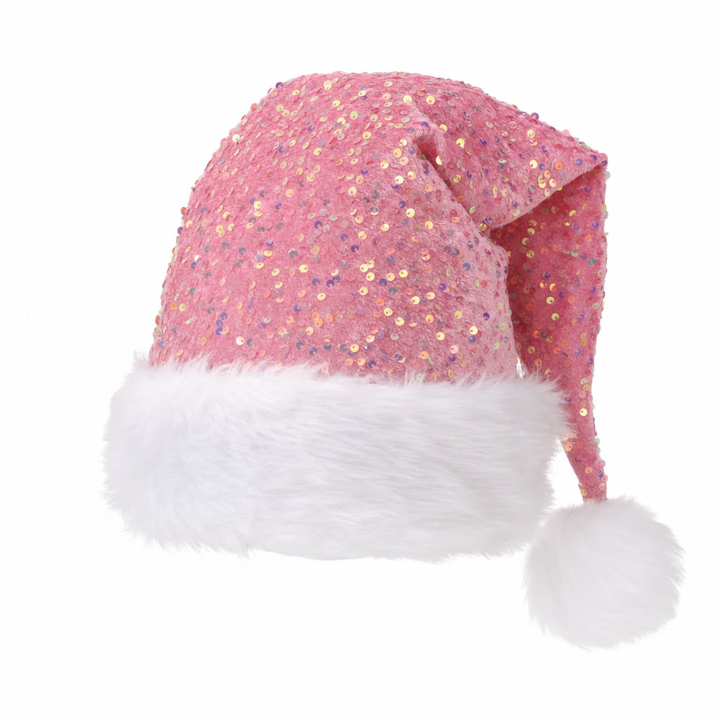 Kerstmuts met pailletten in lichtroze