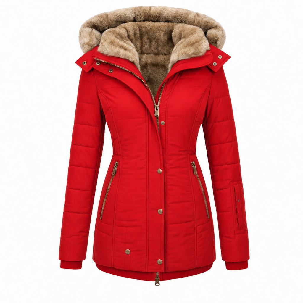 Gewatteerde winterjas in rood