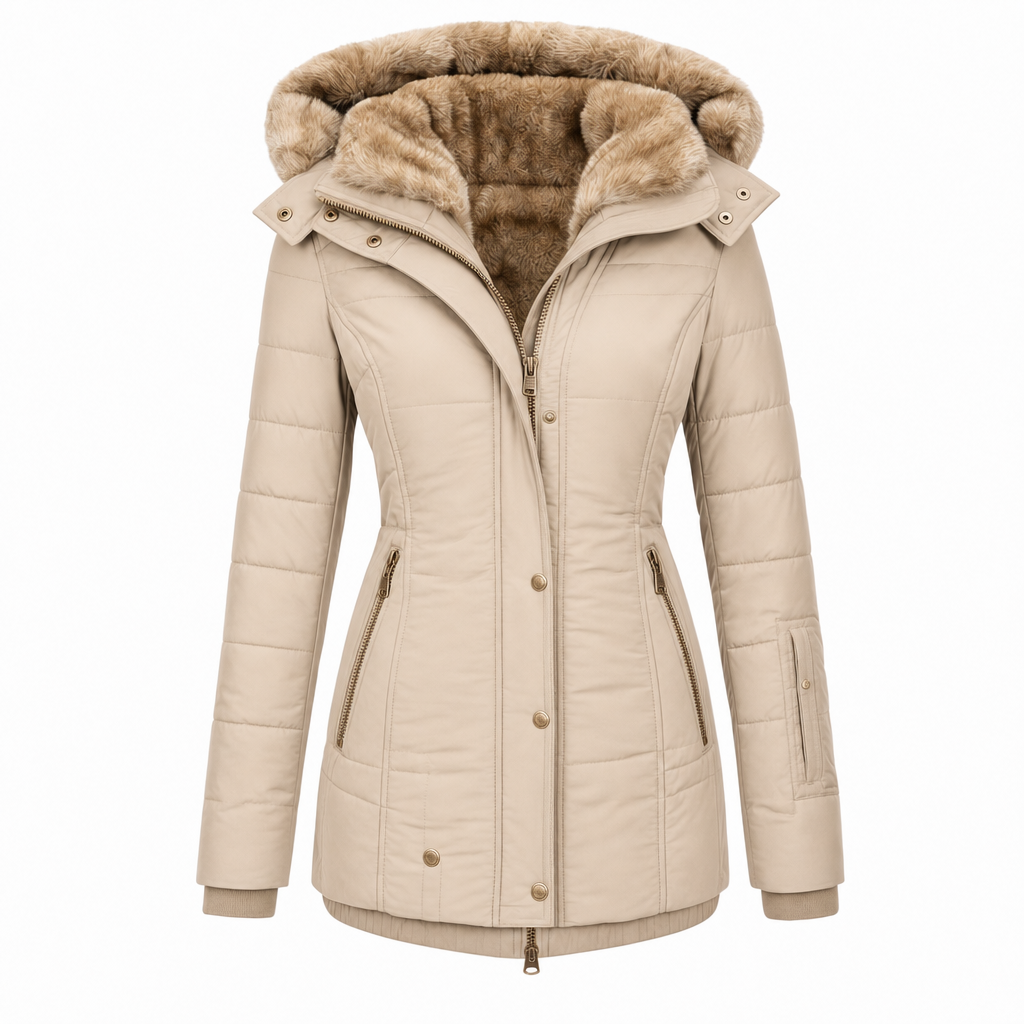 Gewatteerde winterjas in beige