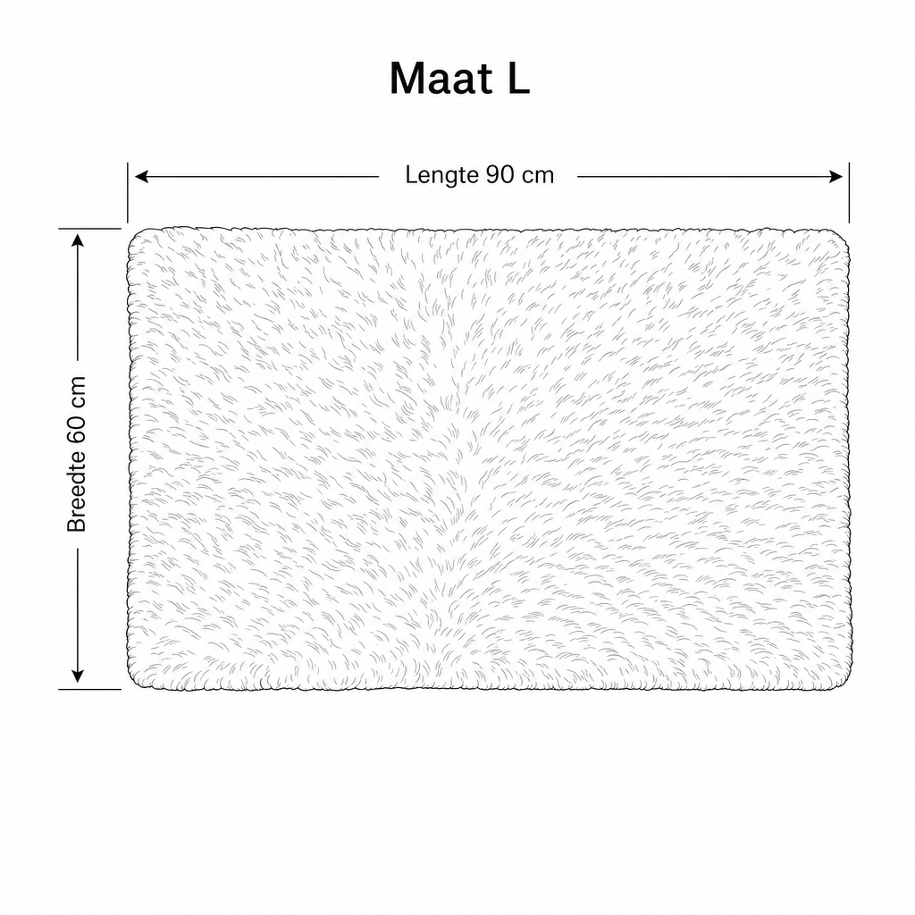 Zelfverwarmende huisdiermat maat L (90 x 60 cm), tekening met afmetingen