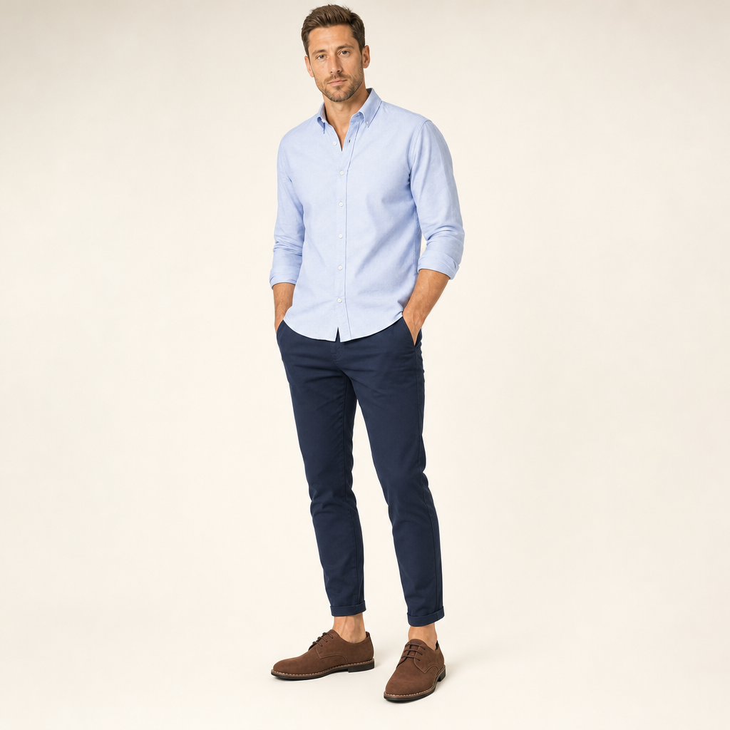 Oxford schoenen in bruin op model in de studio