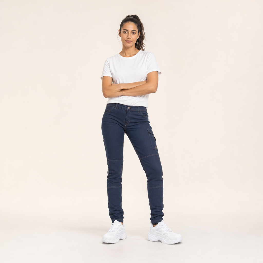 Werksneakers in wit op vrouwelijk model in de studio