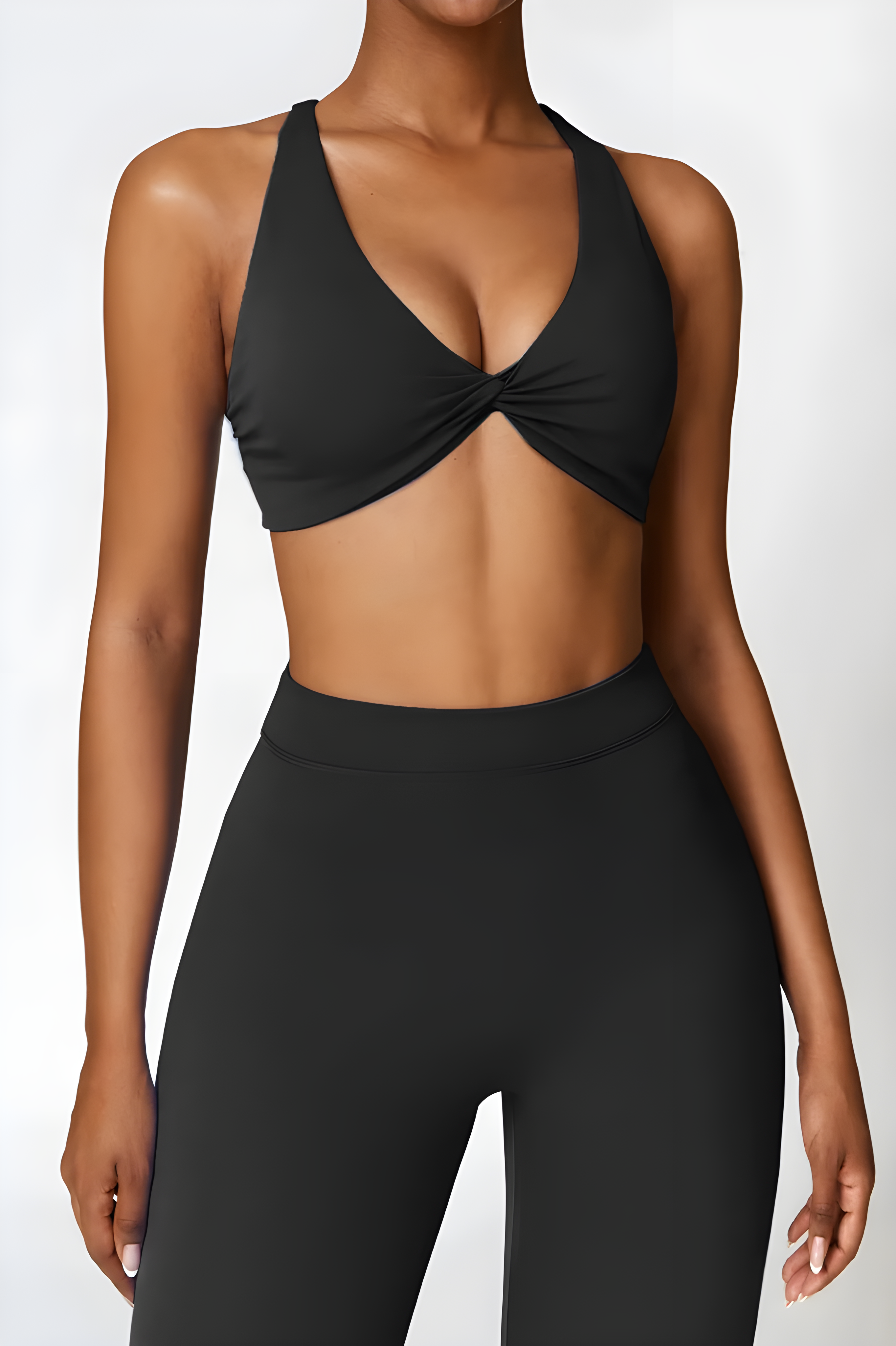 ELLIS | Flare Legging & Twist Crop Top Set - Black - Slimfit