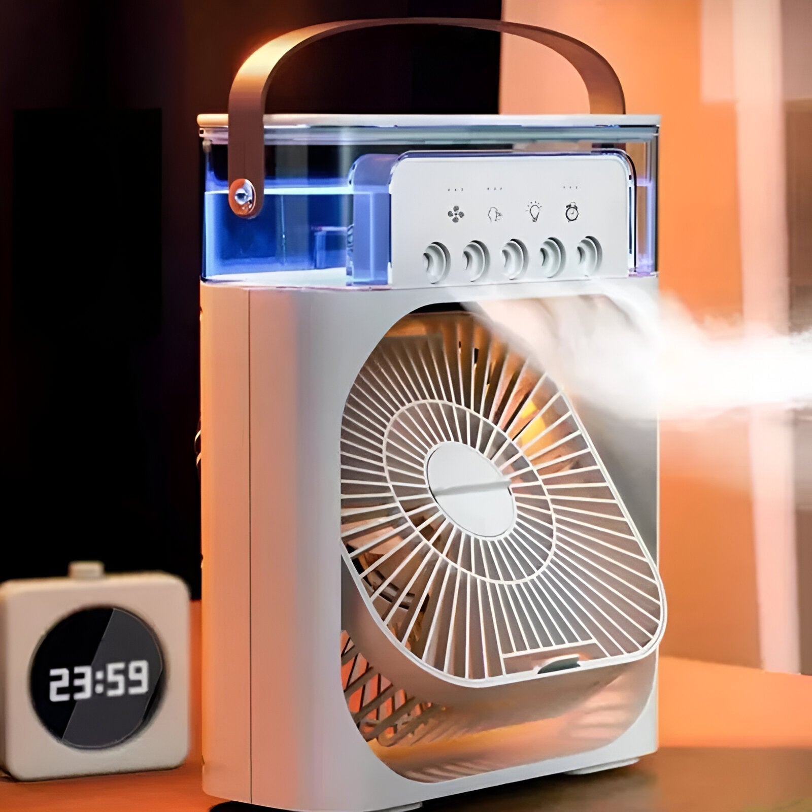 3-in-1 Air Cooler, Luchtbevochtiger & Luchtreiniger – Draagbare Airco voor Binnengebruik met LED Licht