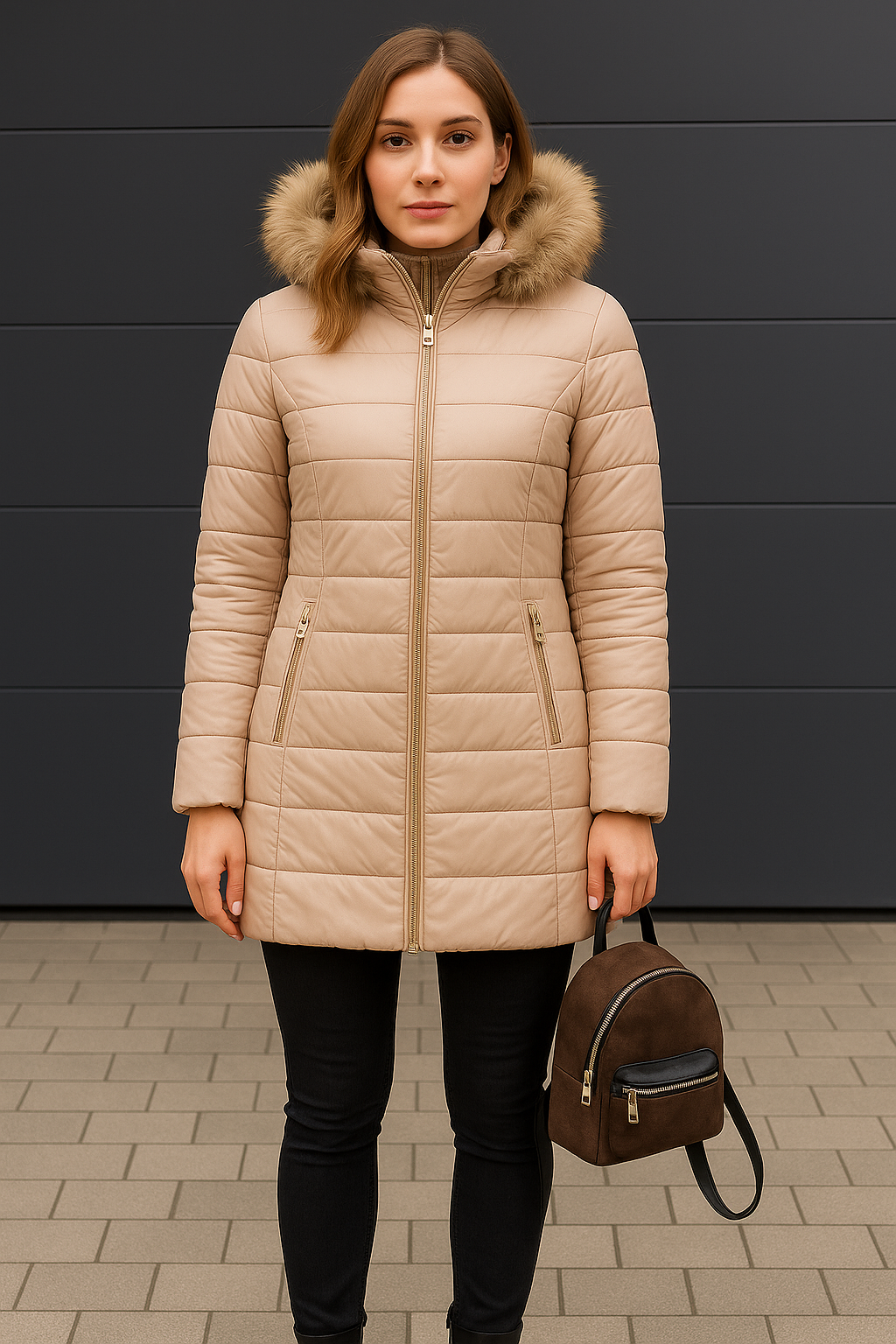 Jas Dames - Warm donsjack met bontkraag voor vrouwen