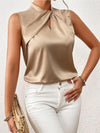 Dames Blouse - Elegante Satijnen - Mouwloze Blouse - Gedraaide Hals