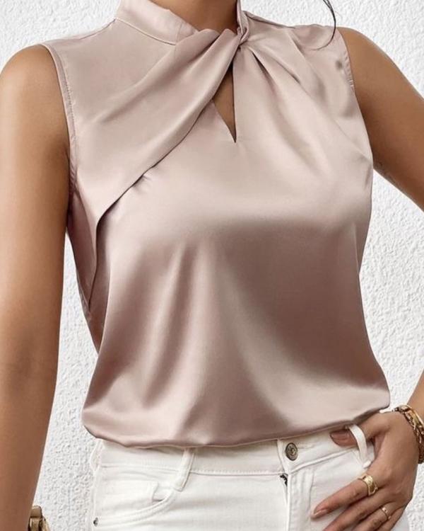 Dames Blouse - Elegante Satijnen - Mouwloze Blouse - Gedraaide Hals