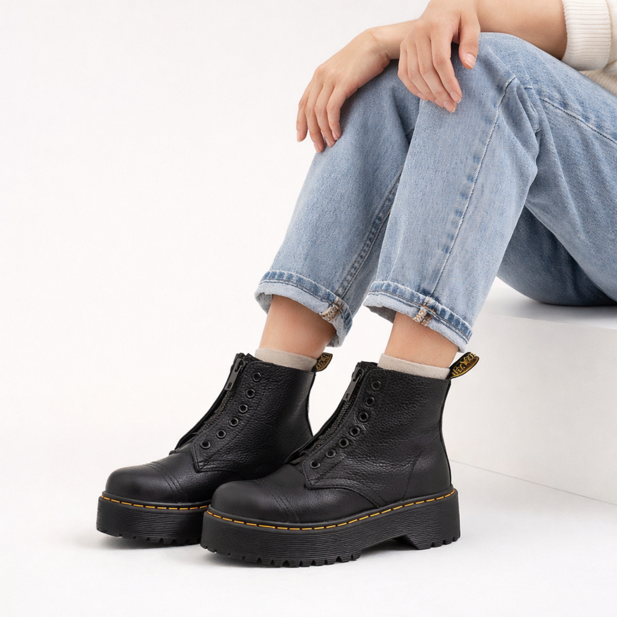 Liora Dames Laarzen met Platformzool en Rits - Enkellaarzen van Echt Leer met Dempende Zool - Stoere Plateau Boots voor Dames, Maat 35 tot 43